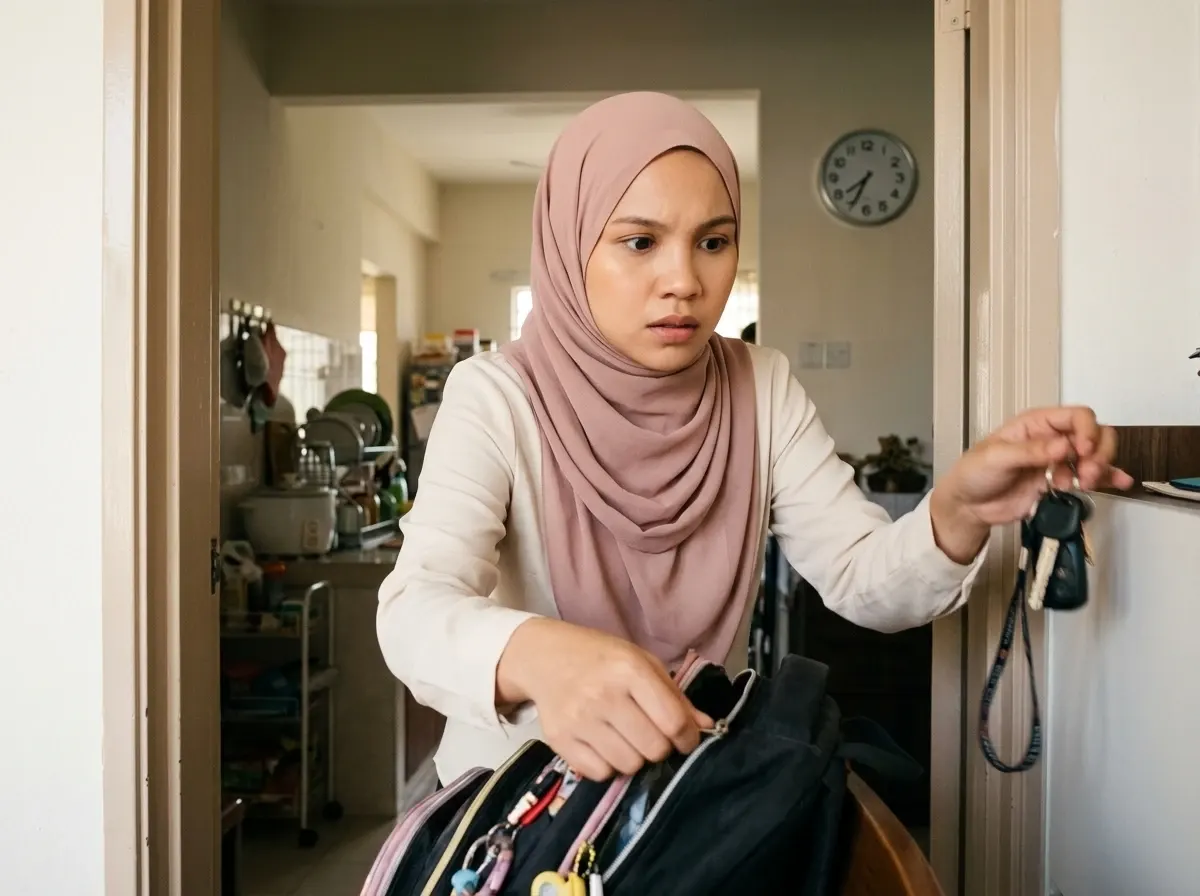 Wanita bersiap ke tempat kerja sambil mengurus keluarga pada waktu pagi