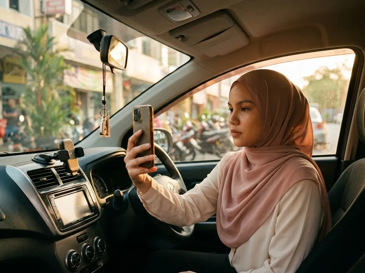 Wanita masih menguruskan urusan pada waktu petang